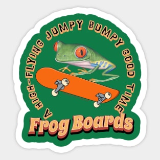 Cute and Funny red eyed tree frog having a High Flying jumpy bumpy good time on a skateboard tee Sticker